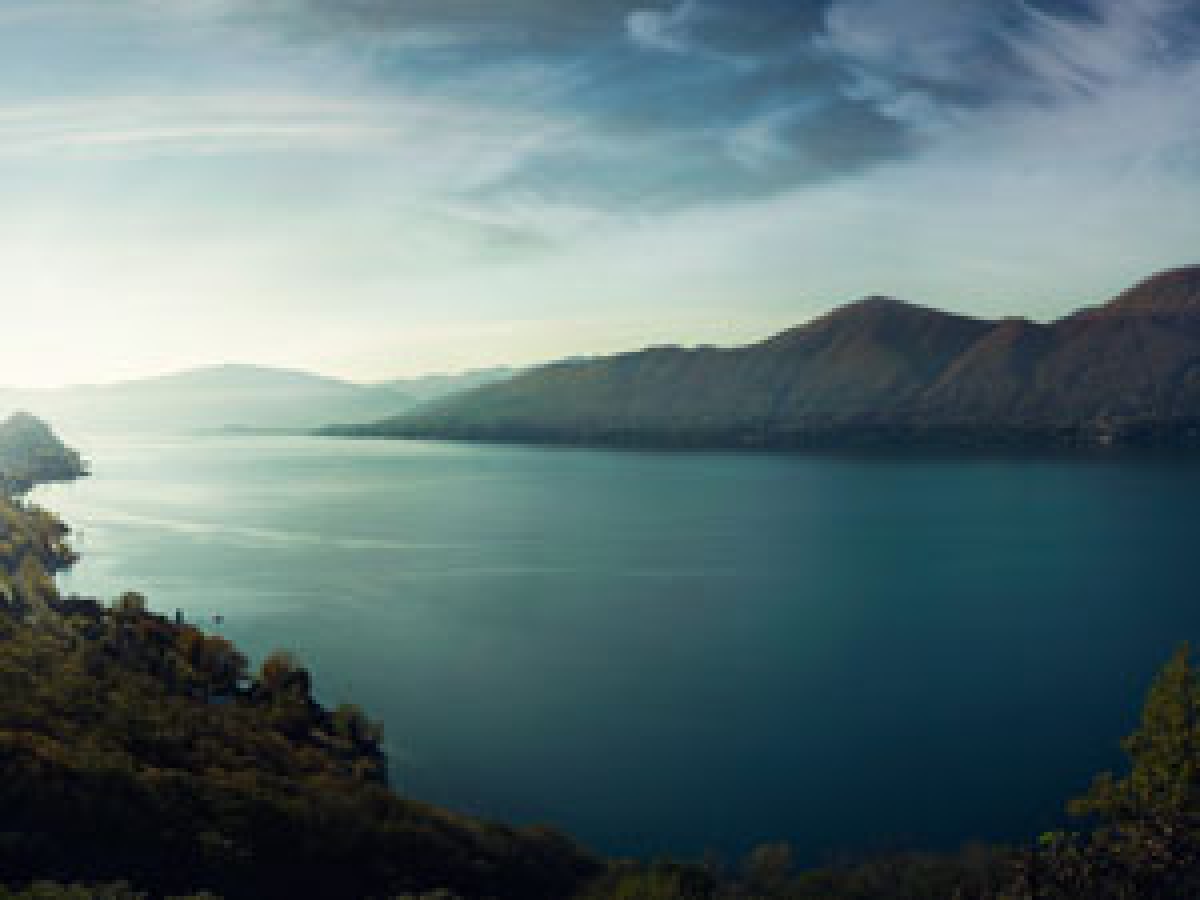 Grand lake on a background of mountains